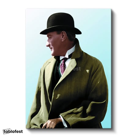 Dikey Kanvas Tablo Atatürk Eldivenli Melon Şapka Atatürk Tablosu Ev Ofis Duvar Dekoru