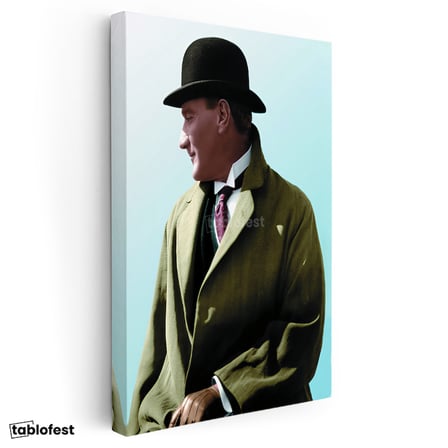 Dikey Kanvas Tablo Atatürk Eldivenli Melon Şapka Atatürk Tablosu Ev Ofis Duvar Dekoru