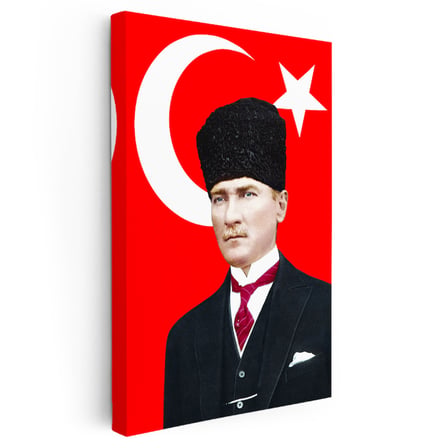 Dikey Kanvas Tablo Atatürk Türk Bayrağı Temalı Atatürk Tablosu Ev Ofis Duvar Dekoru