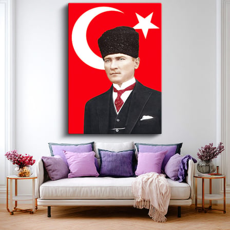 Dikey Kanvas Tablo Atatürk Türk Bayrağı Temalı Atatürk Tablosu Ev Ofis Duvar Dekoru