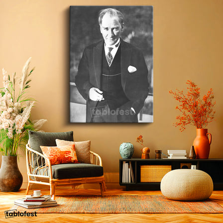 Dikey Kanvas Tablo Atatürk Yelekli Sivil Duruş Atatürk Tablosu Ev Ofis Duvar Dekoru