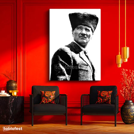 Dikey Kanvas Tablo Atatürk Kalpaklı Karizmatik Yüz Atatürk Tablosu Ev Ofis Duvar Dekoru