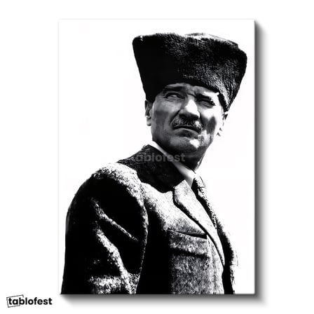 Dikey Kanvas Tablo Atatürk Kalpaklı Karizmatik Yüz Atatürk Tablosu Ev Ofis Duvar Dekoru