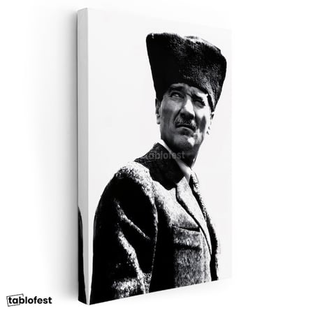 Dikey Kanvas Tablo Atatürk Kalpaklı Karizmatik Yüz Atatürk Tablosu Ev Ofis Duvar Dekoru
