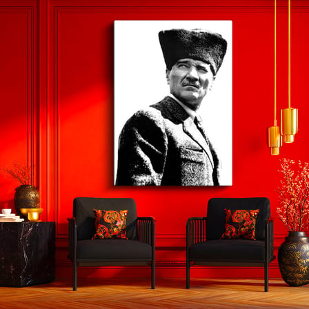 Dikey Kanvas Tablo Atatürk Kalpaklı Karizmatik Yüz Atatürk Tablosu Ev Ofis Duvar Dekoru