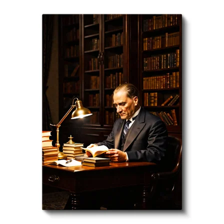 Dikey Kanvas Tablo Atatürk Kütüphane Kitap Okuma Atatürk Tablosu Ev Ofis Duvar Dekoru