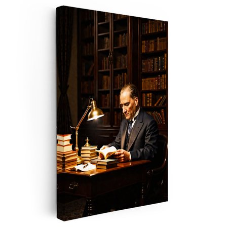 Dikey Kanvas Tablo Atatürk Kütüphane Kitap Okuma Atatürk Tablosu Ev Ofis Duvar Dekoru