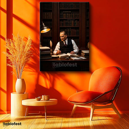 Dikey Kanvas Tablo Atatürk Makam Çalışma Masası Atatürk Tablosu Ev Ofis Duvar Dekoru