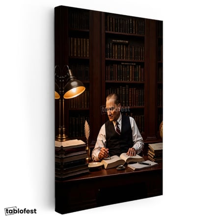 Dikey Kanvas Tablo Atatürk Makam Çalışma Masası Atatürk Tablosu Ev Ofis Duvar Dekoru