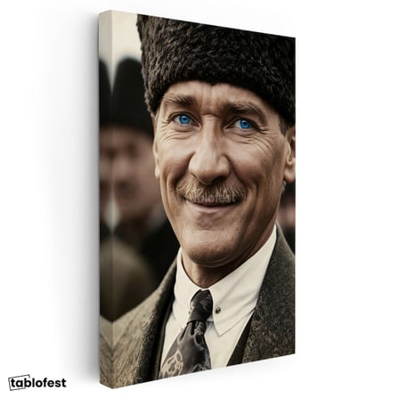 Dikey Kanvas Tablo Atatürk Kalpaklı Gülümseyen Yüz Atatürk Tablosu Ev Ofis Duvar Dekoru
