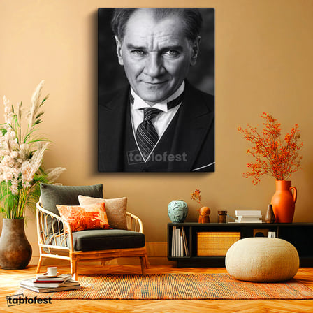 Dikey Kanvas Tablo Atatürk Çizgili Kravat Klasik Giyim Atatürk Tablosu Ev Ofis Duvar Dekoru