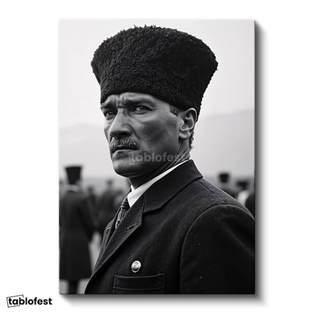 Dikey Kanvas Tablo Atatürk Kalpaklı Cephe Bakış Atatürk Tablosu Ev Ofis Duvar Dekoru