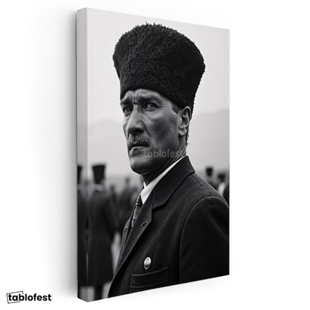 Dikey Kanvas Tablo Atatürk Kalpaklı Cephe Bakış Atatürk Tablosu Ev Ofis Duvar Dekoru