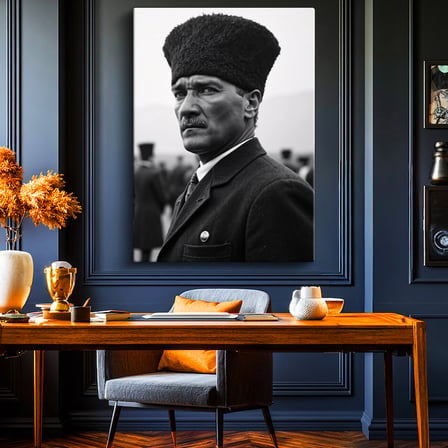 Dikey Kanvas Tablo Atatürk Kalpaklı Cephe Bakış Atatürk Tablosu Ev Ofis Duvar Dekoru