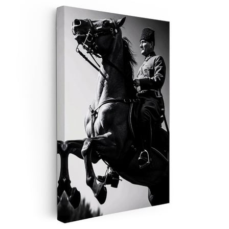 Dikey Kanvas Tablo Atatürk Üniformalı Şahlanan At Atatürk Tablosu Ev Ofis Duvar Dekoru