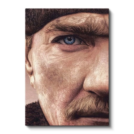 Dikey Kanvas Tablo Atatürk Detaylı Yüz Hatları Çizim Atatürk Tablosu Ev Ofis Duvar Dekoru