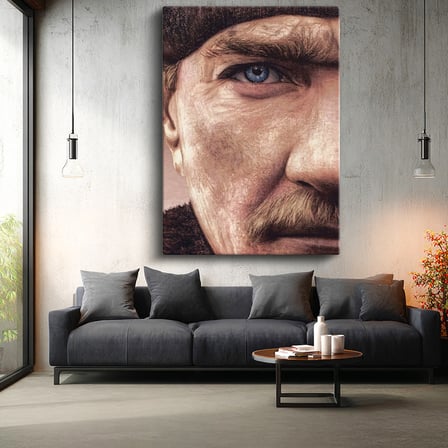 Dikey Kanvas Tablo Atatürk Detaylı Yüz Hatları Çizim Atatürk Tablosu Ev Ofis Duvar Dekoru