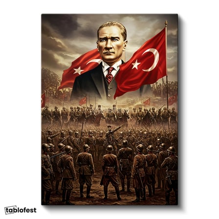 Dikey Kanvas Tablo Atatürk Kurtuluş Savaşı Ordu Bayrak Atatürk Tablosu Ev Ofis Duvar Dekoru