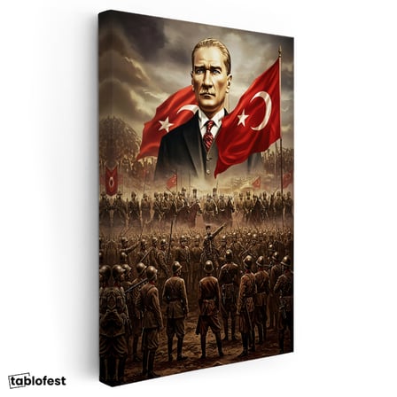 Dikey Kanvas Tablo Atatürk Kurtuluş Savaşı Ordu Bayrak Atatürk Tablosu Ev Ofis Duvar Dekoru