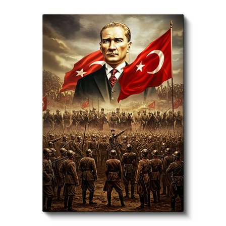 Dikey Kanvas Tablo Atatürk Kurtuluş Savaşı Ordu Bayrak Atatürk Tablosu Ev Ofis Duvar Dekoru
