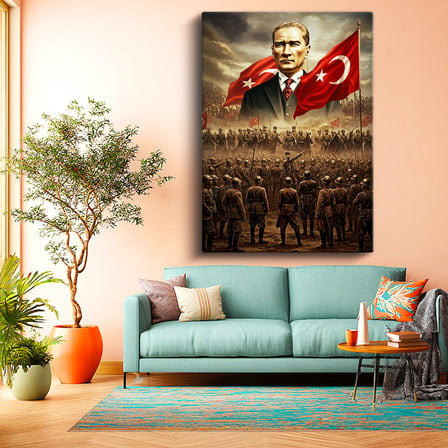 Dikey Kanvas Tablo Atatürk Kurtuluş Savaşı Ordu Bayrak Atatürk Tablosu Ev Ofis Duvar Dekoru