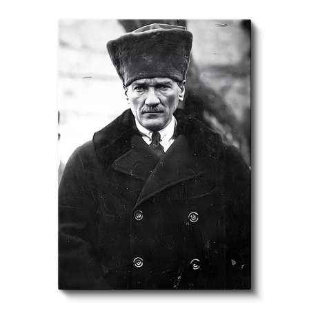Dikey Kanvas Tablo Atatürk Kalpaklı Kürklü Palto Kışlık Atatürk Tablosu Ev Ofis Duvar Dekoru