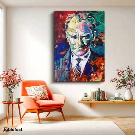 Dikey Kanvas Tablo Atatürk Modern Sanat Soyut Portre Atatürk Tablosu Ev Ofis Duvar Dekoru