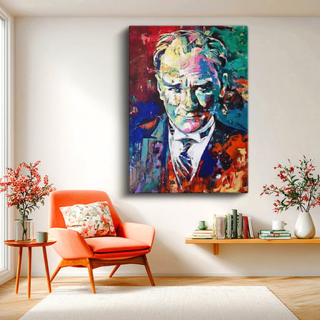Dikey Kanvas Tablo Atatürk Modern Sanat Soyut Portre Atatürk Tablosu Ev Ofis Duvar Dekoru