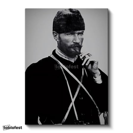 Dikey Kanvas Tablo Atatürk Sakallı Kalpaklı Nadir Portre Atatürk Tablosu Ev Ofis Duvar Dekoru