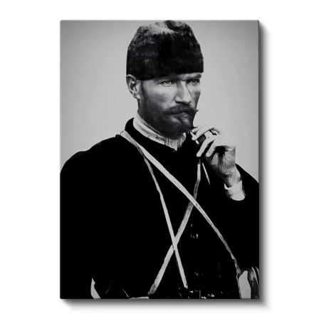 Dikey Kanvas Tablo Atatürk Sakallı Kalpaklı Nadir Portre Atatürk Tablosu Ev Ofis Duvar Dekoru