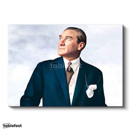 Yatay Kanvas Tablo Atatürk Bulutlu Fon Portre Atatürk Tablosu Ev Ofis Duvar Dekoru