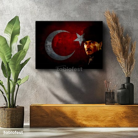 Yatay Kanvas Tablo Atatürk Büyük Ay Yıldız Grafik Atatürk Tablosu Ev Ofis Duvar Dekoru