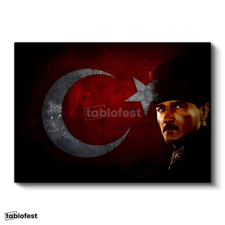 Yatay Kanvas Tablo Atatürk Büyük Ay Yıldız Grafik Atatürk Tablosu Ev Ofis Duvar Dekoru