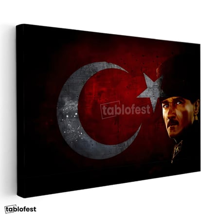 Yatay Kanvas Tablo Atatürk Büyük Ay Yıldız Grafik Atatürk Tablosu Ev Ofis Duvar Dekoru