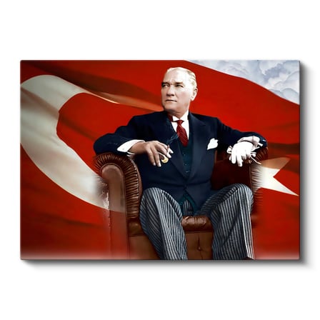 Yatay Kanvas Tablo Atatürk Koltukta Asil Duruş Atatürk Tablosu Ev Ofis Duvar Dekoru