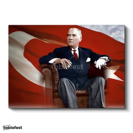Yatay Kanvas Tablo Atatürk Koltukta Asil Duruş Atatürk Tablosu Ev Ofis Duvar Dekoru