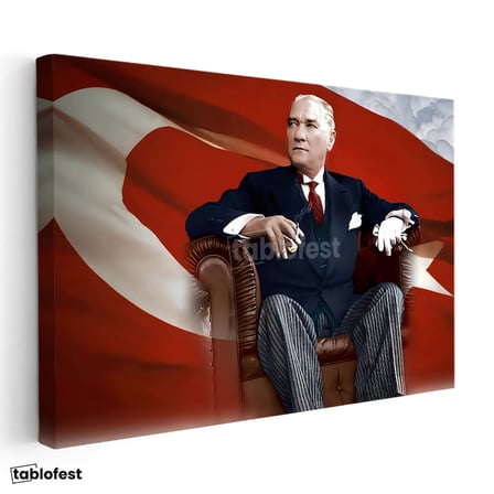 Yatay Kanvas Tablo Atatürk Koltukta Asil Duruş Atatürk Tablosu Ev Ofis Duvar Dekoru