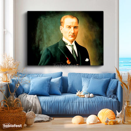 Yatay Kanvas Tablo Atatürk Madalyalı Resim Sanatı Atatürk Tablosu Ev Ofis Duvar Dekoru