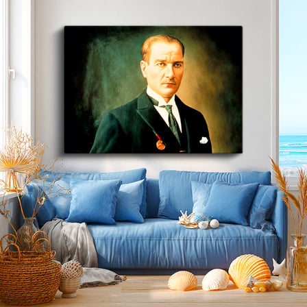 Yatay Kanvas Tablo Atatürk Madalyalı Resim Sanatı Atatürk Tablosu Ev Ofis Duvar Dekoru