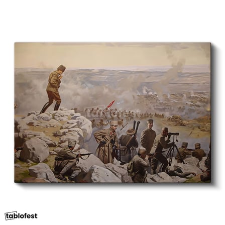 Yatay Kanvas Tablo Atatürk Savaş Meydanı Atatürk Tablosu Ev Ofis Duvar Dekoru