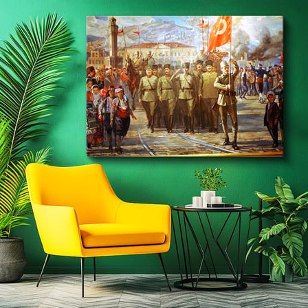 Yatay Kanvas Tablo Atatürk İzmir Girişi Atatürk Tablosu Ev Ofis Duvar Dekoru
