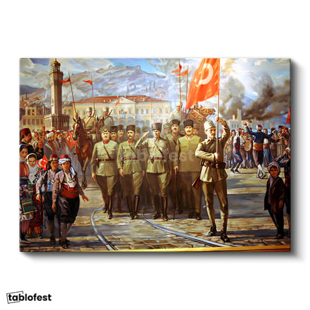 Yatay Kanvas Tablo Atatürk İzmir Girişi Atatürk Tablosu Ev Ofis Duvar Dekoru