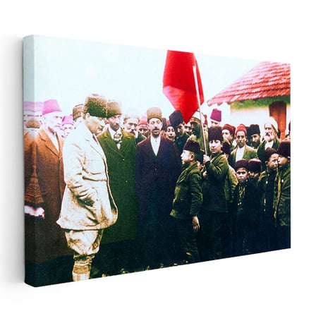 Yatay Kanvas Tablo Atatürk Ve Bayraklı Çocuk Atatürk Tablosu Ev Ofis Duvar Dekoru