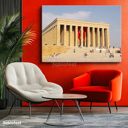 Yatay Kanvas Tablo Anıtkabir Kırmızı Bayrak Atatürk Tablosu Ev Ofis Duvar Dekoru