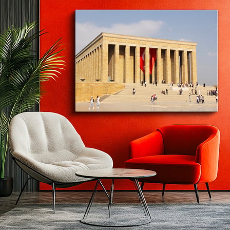 Yatay Kanvas Tablo Anıtkabir Kırmızı Bayrak Atatürk Tablosu Ev Ofis Duvar Dekoru