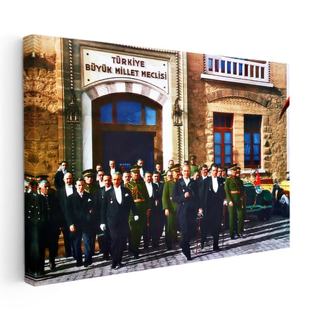 Yatay Kanvas Tablo Atatürk Ve Heyet Meclis Çıkışı Atatürk Tablosu Ev Ofis Duvar Dekoru