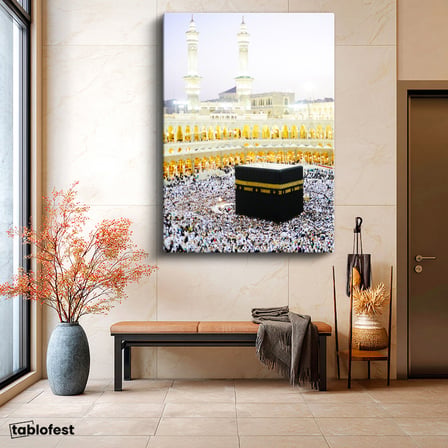 Dikey Kanvas Tablo Kabe Mescidi Haram Tavaf Alanı Dini İslami Tablo Ev Ofis Duvar Dekoru