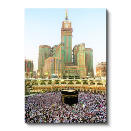 Dikey Kanvas Tablo Mekke Saat Kulesi Ve Kabe Manzarası Dini İslami Tablo Ev Ofis Duvar Dekoru