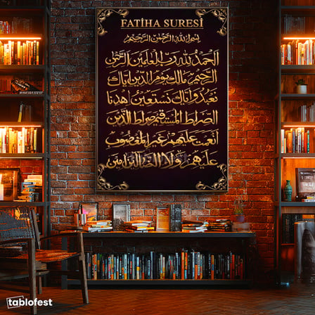 Dikey Kanvas Tablo Fatiha Suresi Başlıklı Hat Tasarımı Dini İslami Tablo Ev Ofis Duvar Dekoru