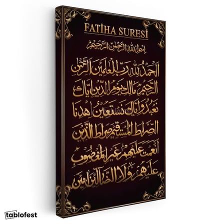 Dikey Kanvas Tablo Fatiha Suresi Başlıklı Hat Tasarımı Dini İslami Tablo Ev Ofis Duvar Dekoru